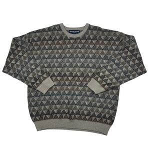 Vintage 90s 3XL Geometric Knit Sweater Gray Brown Oversized